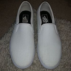 perforated white leather van slip ons